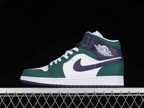 All categories Air Jordan Jordan series basketball shoes Air Jordan 1 Mid Air Jordan 1 Mid SE AJ1 Joe 1 navy blue and green color matching Zhongbang basketball shoes DZ5326-300